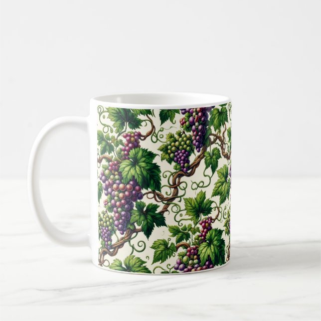 Verdant Vineyard Bliss: Ein Tapestry von Grapevine Kaffeetasse (Links)