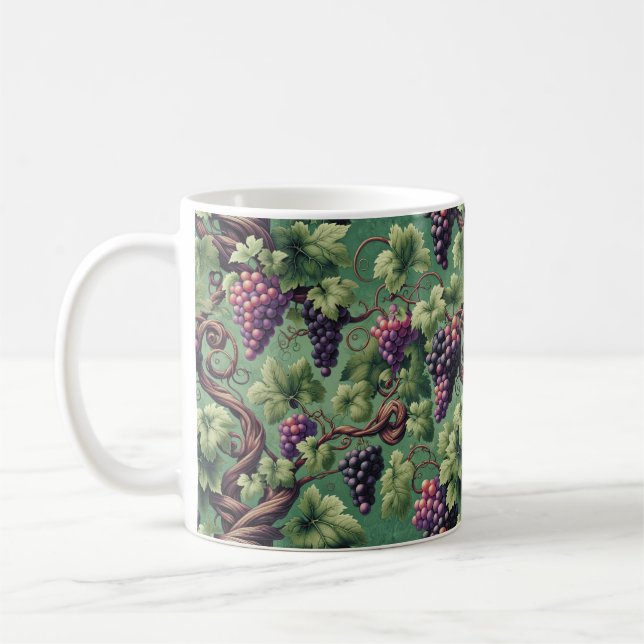 Verdant Vineyard Bliss: Ein Tapestry von Grapevine Kaffeetasse (Links)