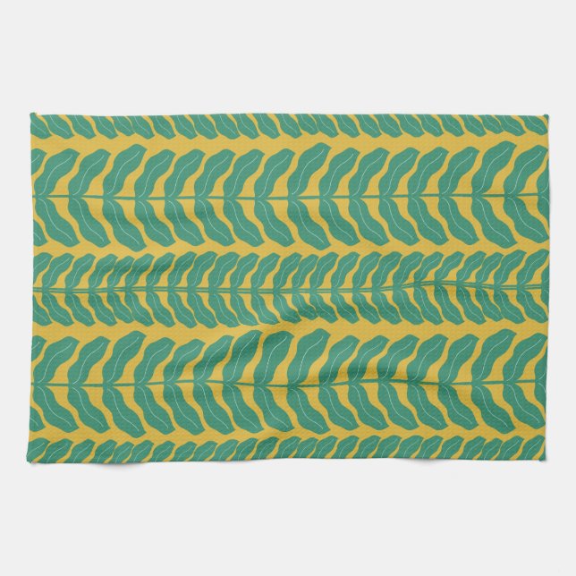 Verdant Whimsy-Blätter gelb Geschirrtuch (Horizontal)