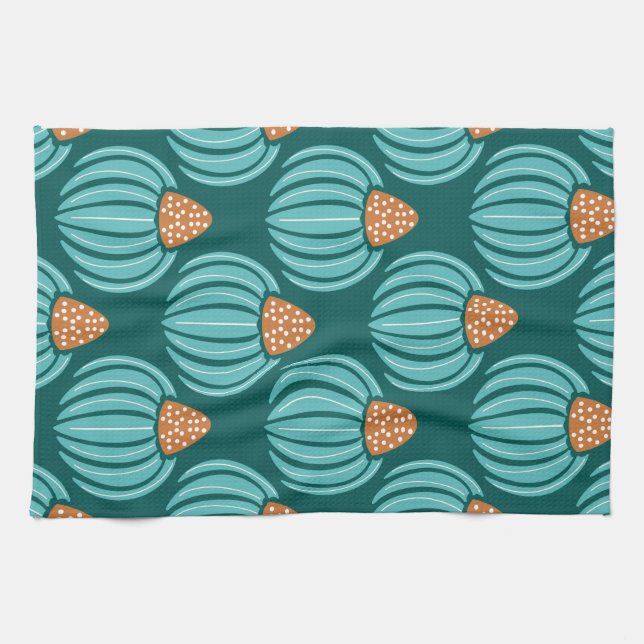 Verdant Whimsy Bud - Blau Geschirrtuch (Horizontal)