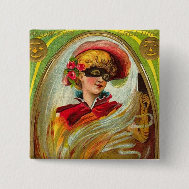 Verdeckte Dame Halloween Greetings Button (Vorderseite)