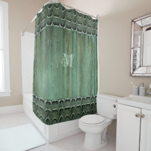 Verdigris Bronze Leaf Pattern Duschvorhang