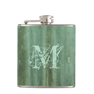 Verdigris-gewittertes Bronze-Look Monogramm Flachmann