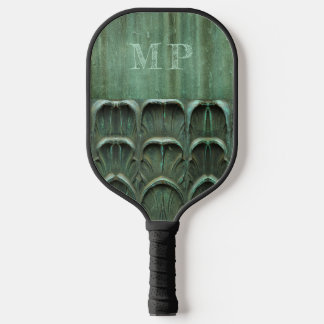 Verdigris-gewittertes Bronze-Look Monogramm Pickleball Schläger