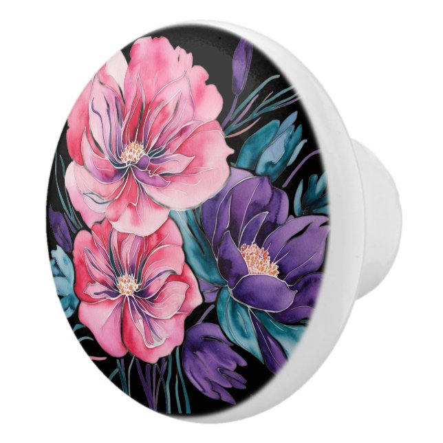Verdigris & Pink Florals with Metallic Gold Keramikknauf (Rechts)