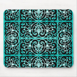 Verdigris- und Schwarz-Blättermuster Mousepad
