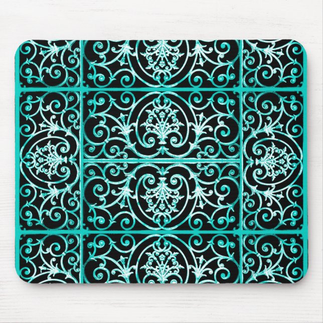 Verdigris- und Schwarz-Blättermuster Mousepad (Vorne)