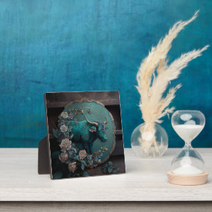 Verdigris Zodiac Taurus Metal Art Fotoplatte
