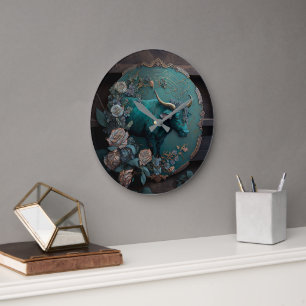 Verdigris Zodiac Taurus Metal Art Große Wanduhr