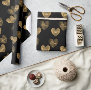 Verdoppeln Sie die goldenen Lieben auf Schwarz Geschenkpapier