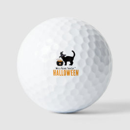 verdrahtete Katze mit einem Hexenhut an Halloween Golfball