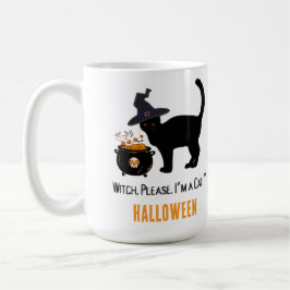 verdrahtete Katze mit einem Hexenhut an Halloween Kaffeetasse
