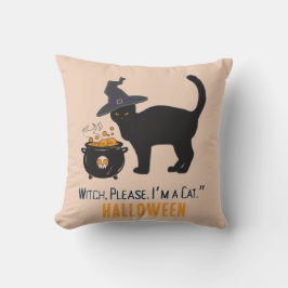 verdrahtete Katze mit einem Hexenhut an Halloween Kissen