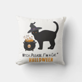 verdrahtete Katze mit einem Hexenhut an Halloween Kissen