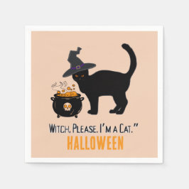 verdrahtete Katze mit einem Hexenhut an Halloween Serviette