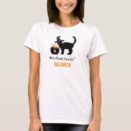 verdrahtete Katze mit einem Hexenhut an Halloween T-Shirt