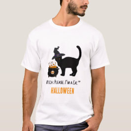 verdrahtete Katze mit einem Hexenhut in Halloween T-Shirt