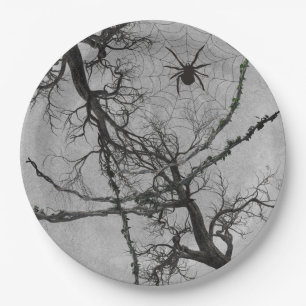 Verdrehte Reben und Halloween-Spinne Pappteller
