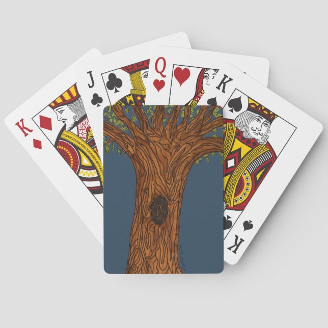 Verdrehter Baum mit blauem Hintergrund Spielkarten (Rückseite)