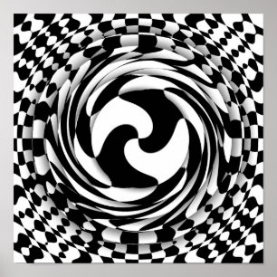 Verdrehter Sinnesschwarzweiss-OPkunst 12" x 16" Poster