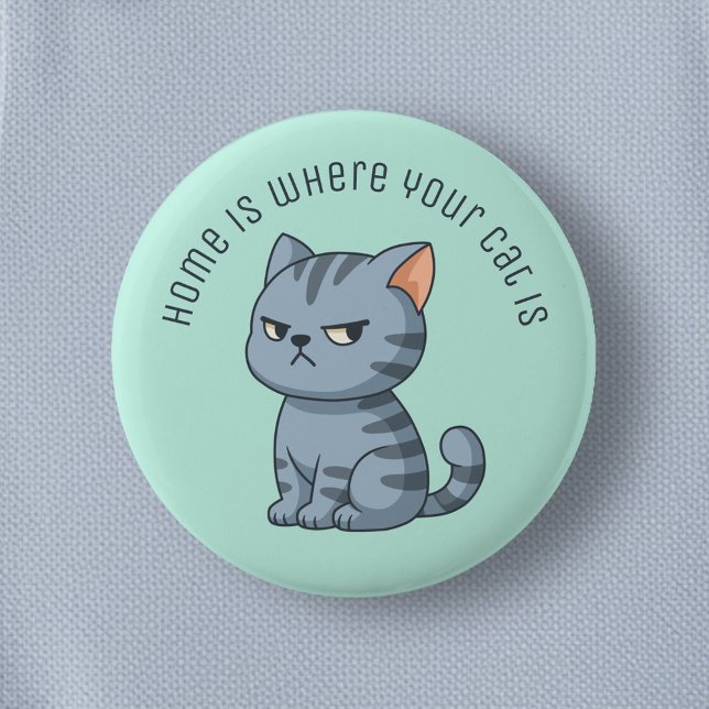Verdrießliche Graue Tabby-Katze Individueller Text Button (Von Creator hochgeladen)