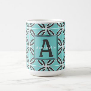 Verdrillte Linien in Mint und Grau, Name und Monog Kaffeetasse