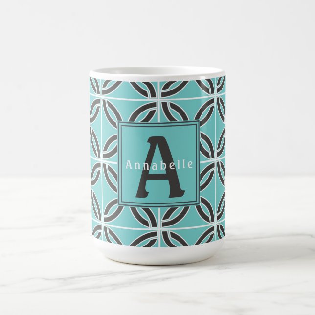 Verdrillte Linien in Mint und Grau, Name und Monog Kaffeetasse (Mittel)