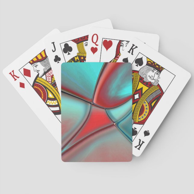Verdrillte Teller mit konvexe Kantenrot und Türkis Spielkarten (Rückseite)