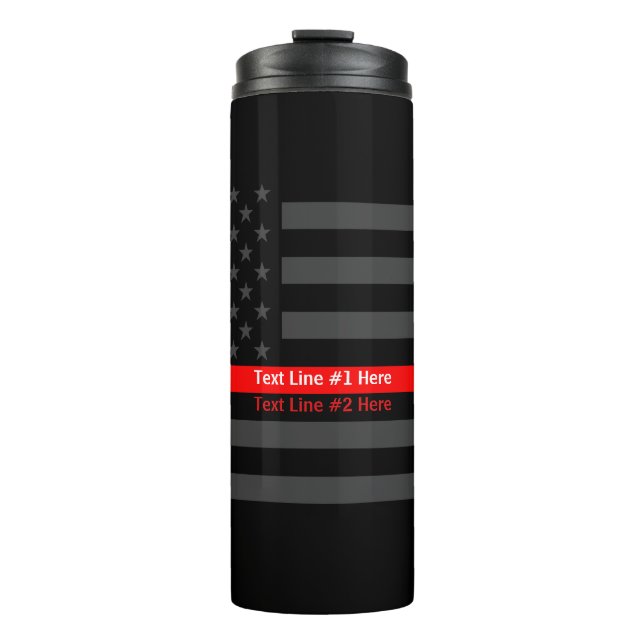 Verdünnen Sie rote Linie US-Flaggen-Grafikdesign Thermosbecher (Vorderseite)