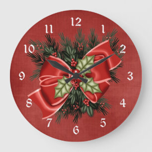 Verdure de vacances et horloge rouge de Noël d'ar