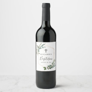 Verdure Feuillage Or Croix Baptême Étiquette de vi