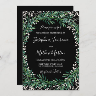 Verdure & Florets Black Wedding Invitations