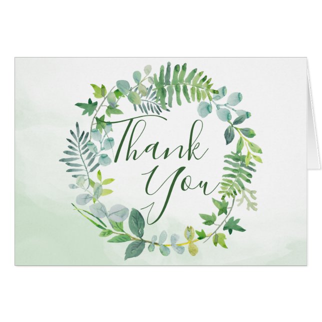 Verdure Foliage Wreath Aquarelle Merci (Devant Horizontal)