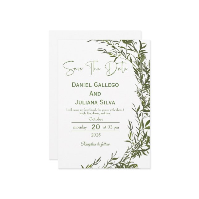 Verdure Moderne Enregistrer La Date Invitation (Devant/Arrière en situation)