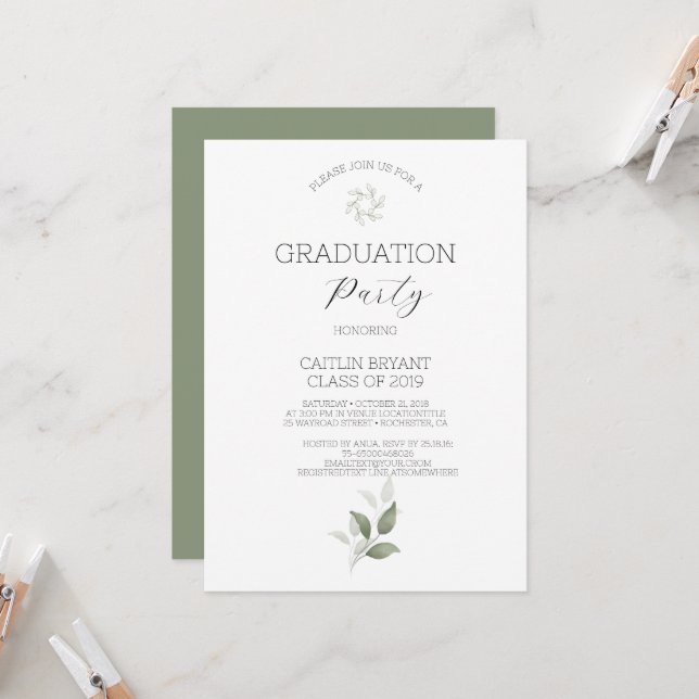 Verdure Moderne Graduation Invitation (Devant/Arrière en situation)