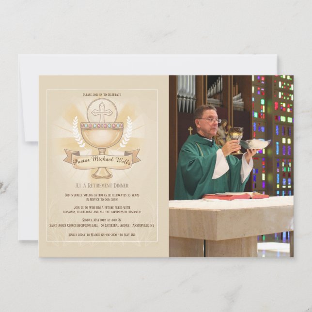 Verehrtes Chalice-Foto-Ruhestands-Abendessen Einladung (Vorderseite)