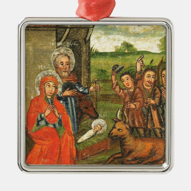 Verehrung der Schäfer-Weihnachtsverzierung Silbernes Ornament (Vorne)