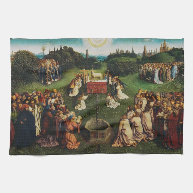 Verehrung des Lamms durch Jan van Eyck Geschirrtuch (Horizontal)