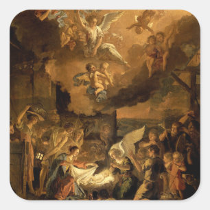 Verehrung des Schäfer-Kunst-Weihnachten Quadratischer Aufkleber