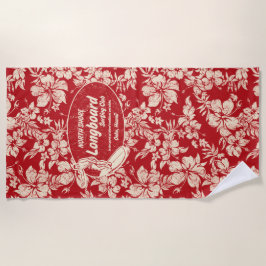 Verein, der Longboard Logo-Hibiskus-Aloha Rot Strandtuch