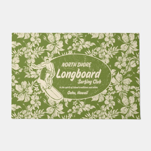 Verein, der Longboard Logo und Hibiskus-Grün surft Fußmatte (Vorderseite)