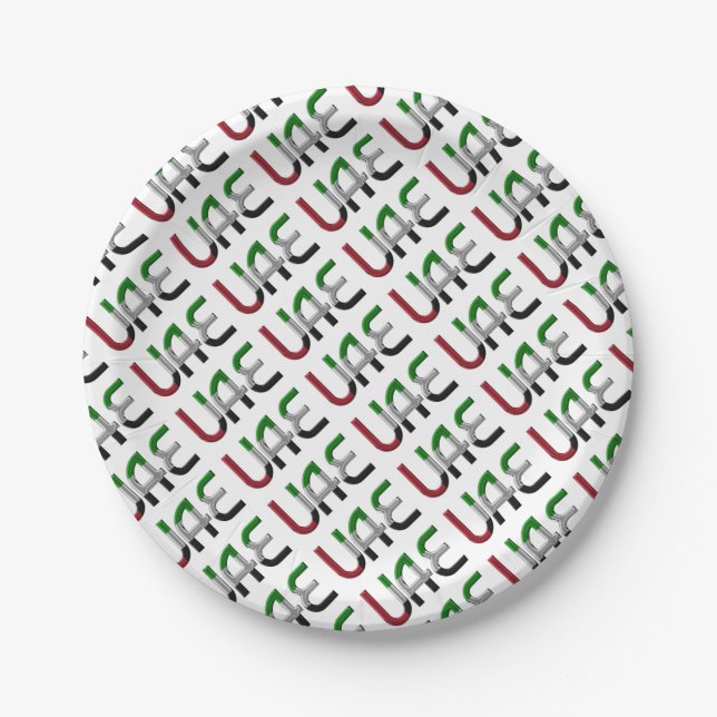 Vereinigte Arabische Emirate Flaggenfarben Typogra Pappteller (Vorderseite)