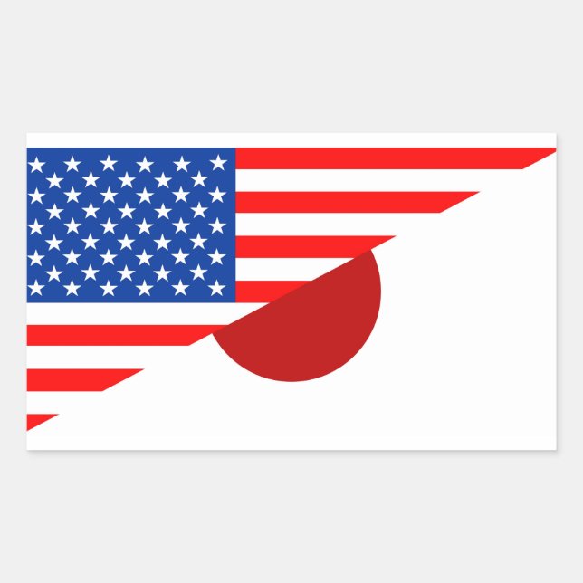 Vereinigte Staaten - USA - Japan - Halbfahne Rechteckiger Aufkleber (Vorderseite)