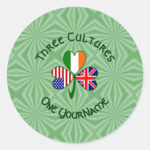 Vereinigtes Königreich Irland USA Flaggen Shamrock Runder Aufkleber
