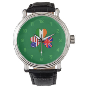 Vereinigtes Königreich USA Irland Kleeblatt-Flagge Armbanduhr