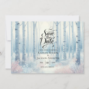 Vereiste Blaue Birkenwald-Hochzeit Save The Date