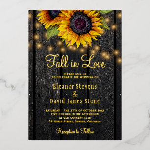 Verfall der Liebe Sonnenblumen rustikale Hochzeits Folieneinladung
