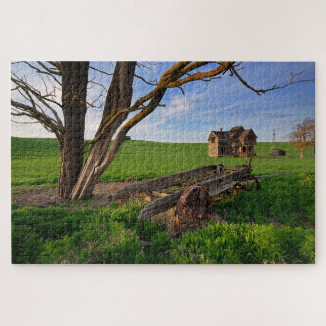 Verfallenes altes Bauernhaus im Oregon Weizenfeld (Horizontal)