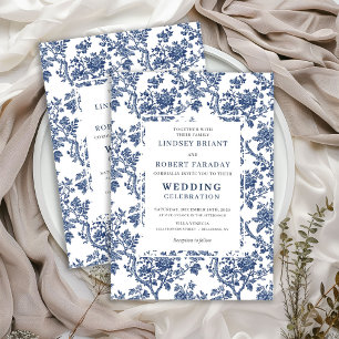 Verfeinerte blaue Blumen-Toile-Klassische Hochzeit Einladung