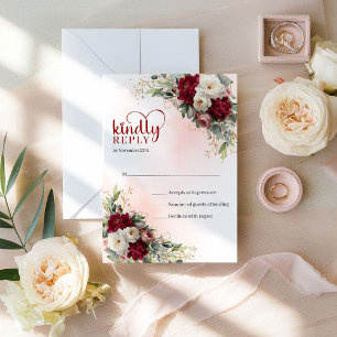 Verfeinerte Böhmische Rote Weiße Florale Goldene H RSVP Karte